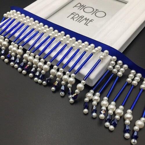 5Yards Red Blue Gold Hanging Bead Imitation Pearl Fringe Trims Tassel Lace Decoration Shoes Ornaments Wedding Dress Accessories