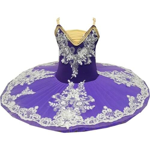 Ballet Dress Purple For Girls Childrens Dance Costumes White Swan Tutu Latin Skirt Performance Dress Floral Embroidered Crystal