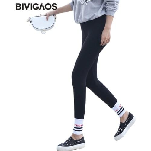 BIVIGAOS Fall Women Casual Elastic Cotton Cashmere Leggings Ankle Splice Thread Letters Slim Workout Leggings Knit Legging pants