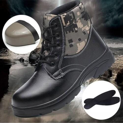 Winter Plus Velvet Warm High-top Cotton Boots Mens Camouflage Safety Work Shoes Steel Toe Cap Labor Insurance Shoes Men