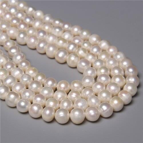 8-9mm White Real Near Round Pearls Freshwater Natural Pearl Beads For DIY Necklace Bracelet Earring Jewelry Making 14" Strand