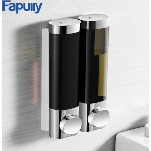 Fapully Liquid Soap Dispenser Double 250ML Black Chrome Wall Mounted Round Bathroom Accessories Lotion Pump Dispensers Bottle