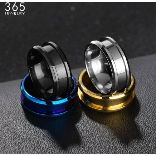 Hot Sale 8MM Stainless Steel Groove Rings Men Black Blu Midi Rings Charm Male Jewelry Dropshipping