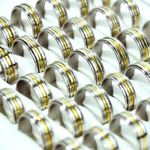 50Pcs Fashion New Design Punk Rotatable 3 Rows Women Steel Rings Men Ring Wholesale Jewelry Lots LR4109