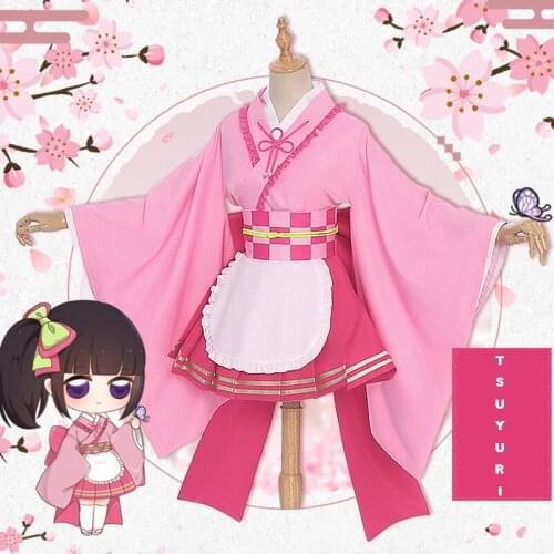 Anime Comic Demon Slayer Kimetsu no Yaiba Cosplay Costumes Tsuyuri Kanawo Cosplay Costume maid outfit apron dress pink dresses