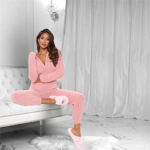 Outfit Women Hooded Romper With Zipper Winter Cute Plush Pajamas For Women Velvet Fleece Jumpsuits For Women