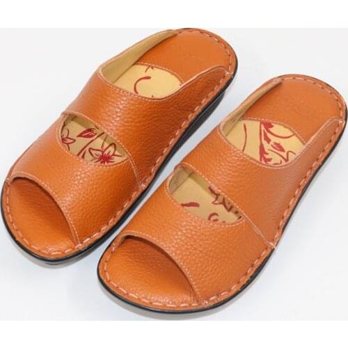 Thick bottom leather slippers Women slippers Comfortable hand stitched slippers Platform shoes