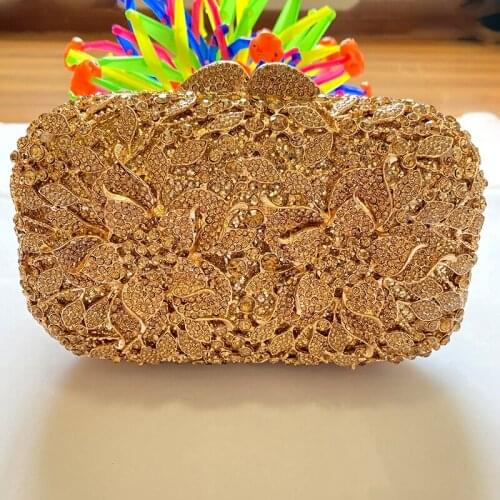 Best Design Gold/Red 10 Colors Diamond Women Clutch Bags 2 Flower Party Purses Luxury Crystal Lady Mini Dinner Banquet Clutches