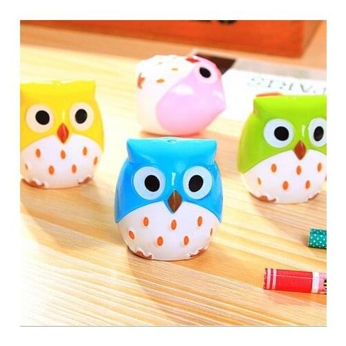 24pcs/lot Cute Owl design Double orifice Mini pencil sharpener 4 colors pencil sharpener Wholesale