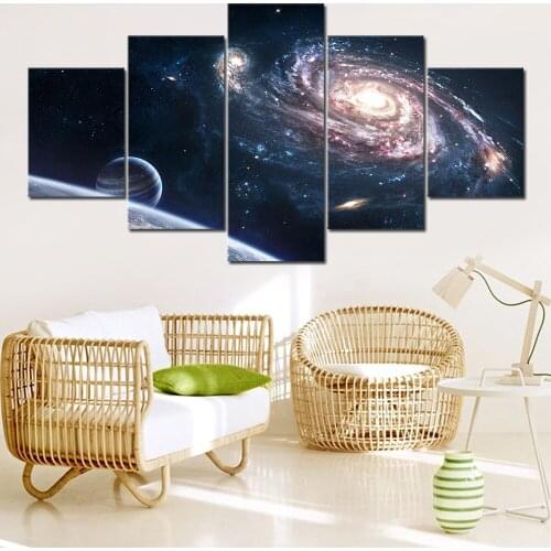 Modular Canvas Painting 5 Panel Frame Outer Space Planet Landscape Hd Print Stick On The Wall For Living Room Home Decor Picture