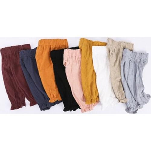 New 2018 summer boys pants solid color linen pleated children knee-length pants boys girls trousers wide trousers
