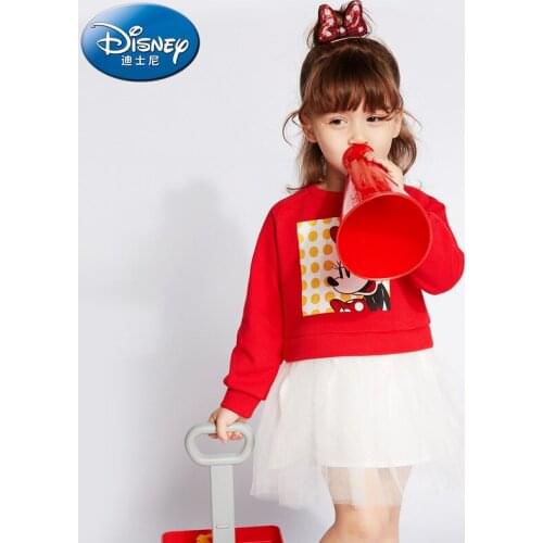 Disney Authentic 2021 Baby Girl Dress Minnie Princess Long Sleeve Red Navy Dresses Children Spring Autumn Cute Clothing for Kids