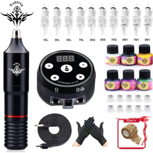 Complete Tattoo Kit Permanent Makeup Machine Pen Set Tattoo Rotary Pen LCD Power Supply With Cartridge Needle for Tattoo Artist