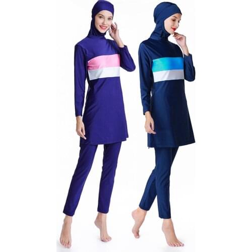 Plus Size Muslim Swimwear Women Modest Patchwork Full Cover Long Sleeve Swimsuit Islamic Hijab Islam Burkinis Wear Bathing Suit