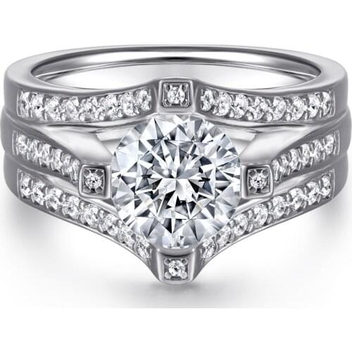 Luxury 100% 925 Sterling Silver Rings Round Cut Created Moissanite Gemstone Engagement Ring For Women Girl Fine Jewelry Gift