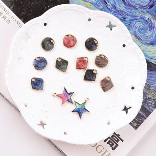 Diy jewelry making 30pcs/lot alloy drop oil geometry rounds/rhombus/stars shape metal floating locket pendant charms