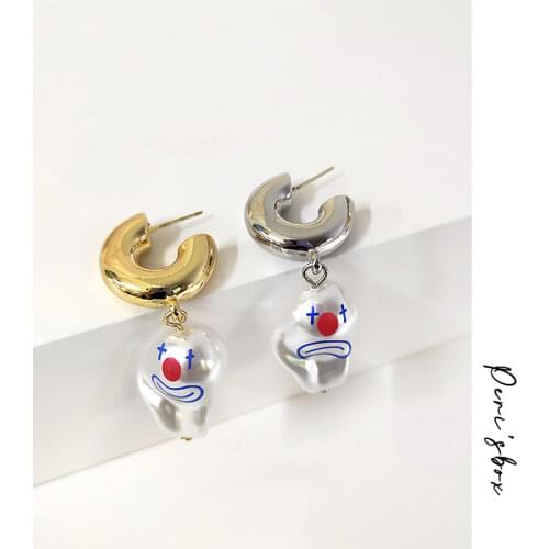 PerisBox Gold Silver Color Small Circle Joker Earrings Grimace Irregular Faux Pearl Earrings Hoops Statement Hoop Earrings 2020