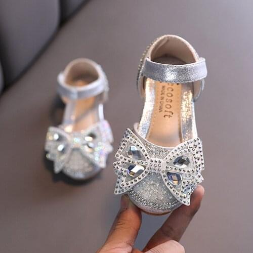 Blingbling bow-knot Rhinestone Sandal Kids Princess Shoes for Wedding Party Little Girls Crystal Dance Performance Shoes 1-12T