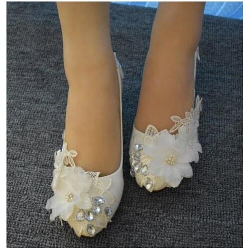 Wedding shoes bride ivory laces flowers sweet low high heel handmade brides bridesmaid pumps shoes lady girl banquet shoe womens