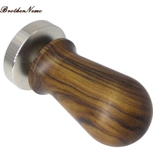 BrotherNemco 304 Stainless Steel Coffee Tamper coffee pressure powder hammer pressure bar Coffee Tamper Wooden Handle 51MM/58MM