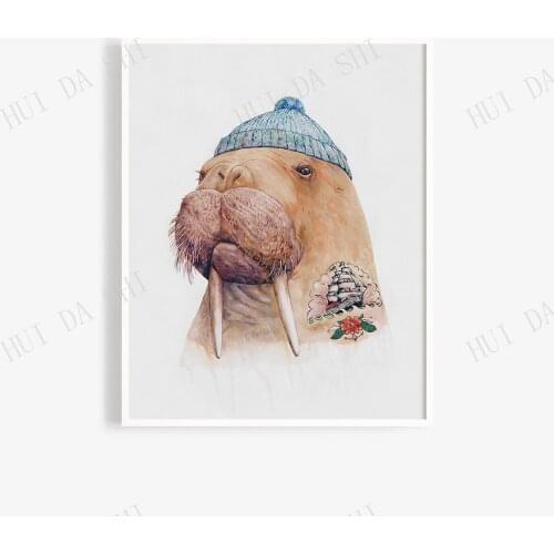 Tattooed Walrus Art Print - Animal Art Print - Tattooed Sailor Print - Nordic Art