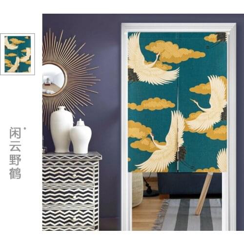 Japanese Chinese Noren Embellished Portiere Cloud and Crane Thicken Door Curtain Japan Hangings for Living Room Kitchen House