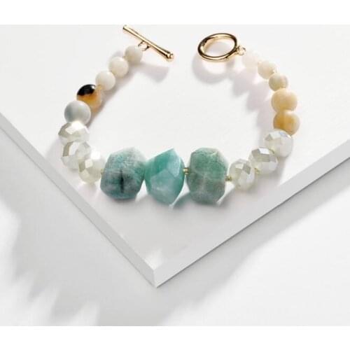WT-B540 Trendy Multicolor Natural Stone Bracelet Amazonite And Crystal Beads Bracelet Women Fashion Charm Bracelet Jewelry