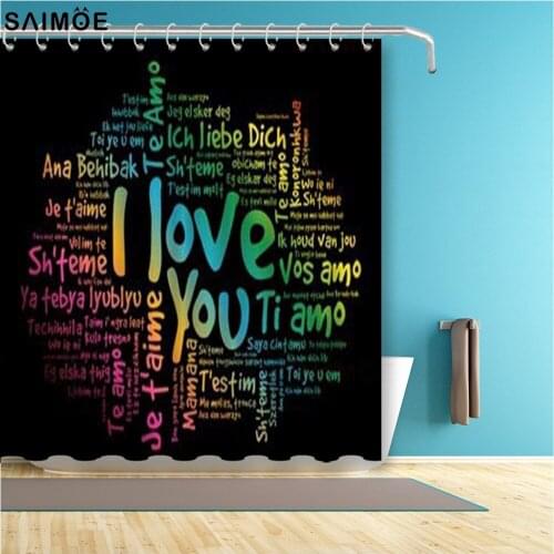 Love Words In All Language Bathroom Curtain Black Waterproof Shower Curtain Polyester Fabric Bathing Cover Home Decor Shower Set
