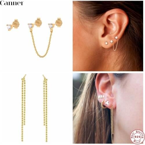 Canner 925 Sterling Silver Earrings For Women Minimalist Zircon Earings Tassel Chain Earings Fine Jewelry Piercing pendientes W5