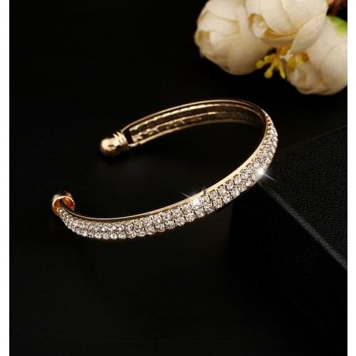 Fashion Jewelry Crystal Bracelets For Women Jewelry Gold Color Wide Cuff Bracelet Bangles Party Dress Accessories