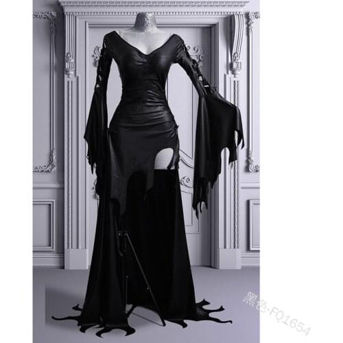 Cos Medieval Gothic Witch Vintage Sexy Maxi Dress Adult Women Hollow Slim Flare Sleeve Irregular Gown Long Dress Large Size 5XL