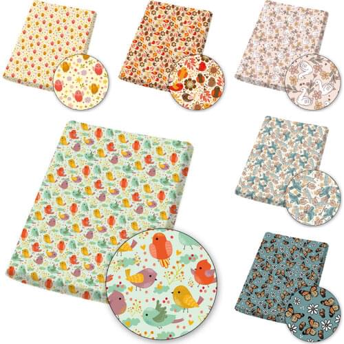 Polyester Cotton Fabric Printed Cloth Sheets Cartoon Cute Birds Handmade Mask DIY Dress Supplies Home Textile Patch 45*145cm 1pc