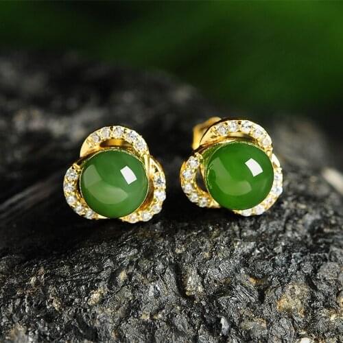 925 silver inlaid natural jasper bead earrings genuine and Tianyu beads earrings Fashion womens style