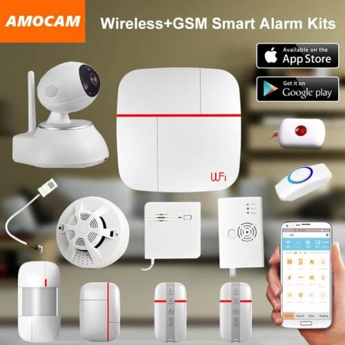 Wireless WiFi + GSM Home House Alarm System Multi language Smart Security Burglar Intelligent Voice Prompt Alarm smoke Sensor