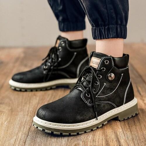 2020 High Quality Fashion Winter Mens Boots Warm Working Boots Lace Up Mens Desert Boots Round Toe High Top Shoes R13-56