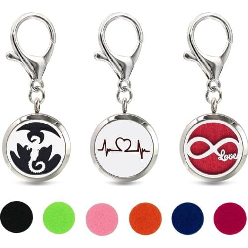 Dragon Tree Lotus Key Chain Essential Oil Perfume Diffuser 30mm Magnetic Locket with Lobster Clasp Key Ring 10pcs Pads Free