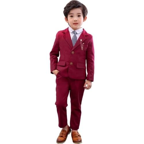 Flower Boys 4 Colors Jacket+Pants 2Pcs Clothing Set Gentleman Kids Formal Wedding Suit Children Performance Graduation Dress