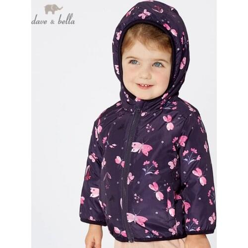 DB4258-E dave bella autumn winter baby girl print coat hooded children fashion outerwear kids coat