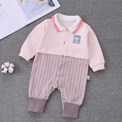2020 Fall Long Sleeve Baby Onesie Cotton Cartoon Striped Newborn Baby Clothes One Piece Unisex Infant Boys Girls Rompers