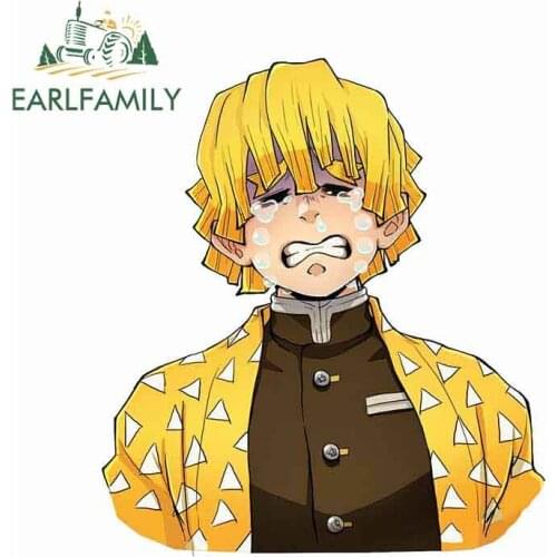 EARLFAMILY 13cm x 11.8cm Anime Decal for Demon Slayer Zenitsu Car Styling Stickers and Decals Auto Waterproof JDM Car Wrap