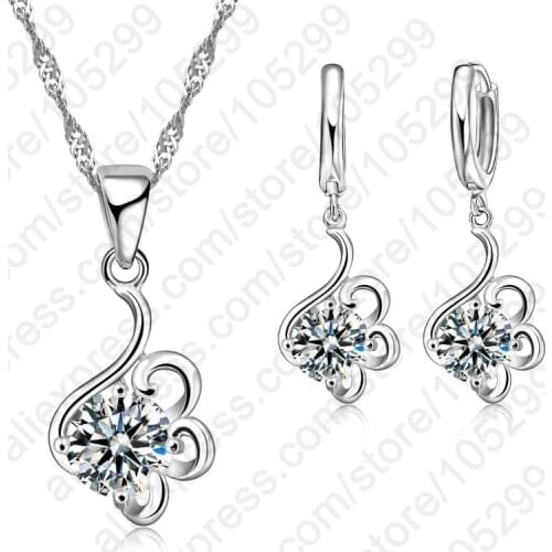 European Brand Women Wedding Gift 925 Sterling Silver Cubic Zircon Pendant Jewelry Sets Wholesale