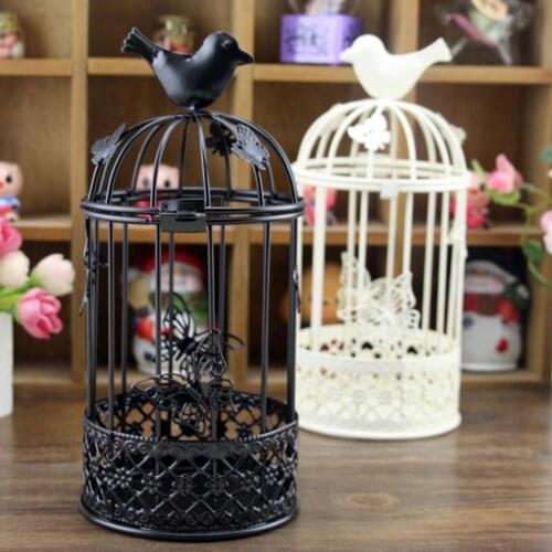 Exquisite Metal Candlestick Decor Hollow Bird Cage With Butterfly Tealight Candle Holder Stand подсвечник Home Wedding Decortion