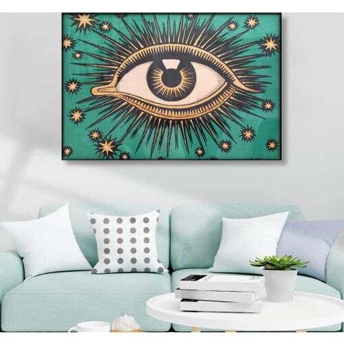 All Seeing Eye Green Wall Art Canvas Print and Poster Eye Providence Celestial Decor Mystical Esoteric Gnostic Canvas Painting