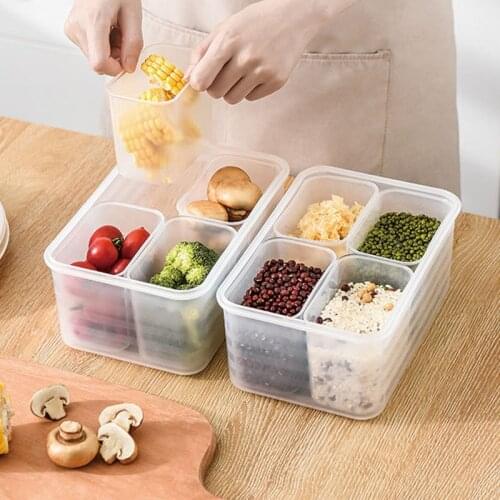 Four-Divided Fresh-Keeping Box Fridge Organizer Kitchen Storage Boxes Food Storage Containers Cereal Dispenser Organization