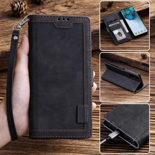 Flip Leather Case for Samsung S20 S20+ S10 S9 Note 10 10+A10 A30 A40 A50 A70 A01 A11 A21 A51 A71 Magnetic Wallet Case With Strap