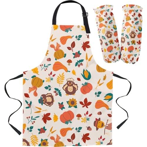 Thanksgiving Pumpkin Maple Leaf Turkey Kitchen Apron Baking Accessories Sleeveless Aprons for Men Women Home Cleaning Tools