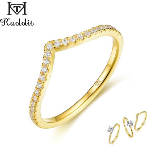 Kuololit 10K Solid Gold 100% Natural moissanite Gemstone Rings for Women Color separate band set ring for anniversary wedding