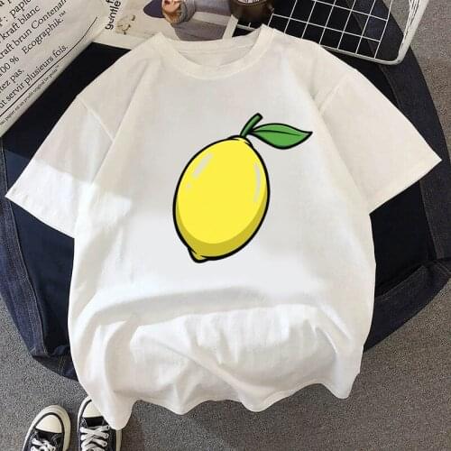Summer new Funny Cartoon Lovely Lemon T-shirt printed chic Harajuku Neck Casual retro top womens fashion T-shirt