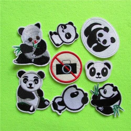 Fashion style different type panda patches stripes hot melt adhesive applique embroidery DIY accessory a pair of C5167