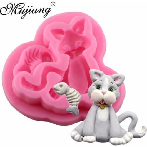 Mujiang 3D Cute Cat Silicone Mold For Polymer Clay Candy Chocolate Moulds Baby Birthday Party Fondant Cake Decorating Tools